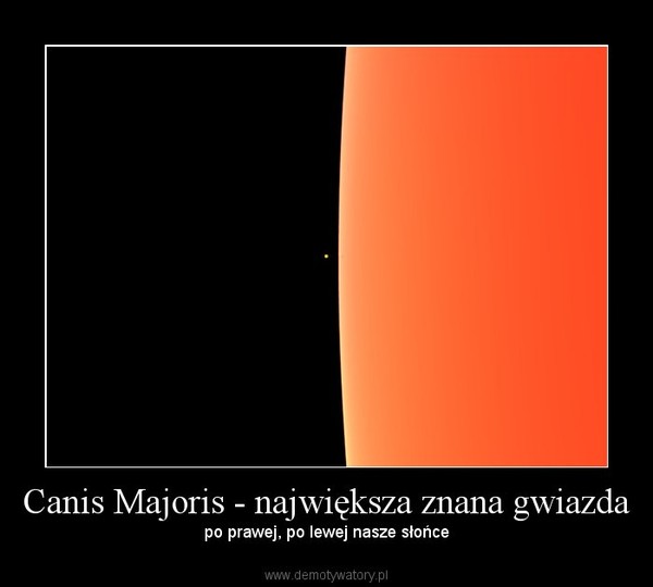 Canis Majoris - największa znana gwiazda – po prawej, po lewej nasze słońce 