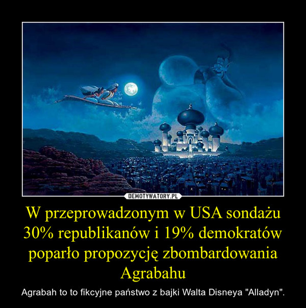 W przeprowadzonym w USA sondażu 30% republikanów i 19% demokratów poparło propozycję zbombardowania Agrabahu