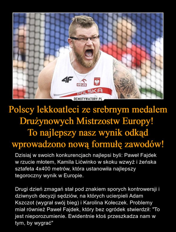 Polscy lekkoatleci ze srebrnym medalem Drużynowych Mistrzostw Europy! 
To najlepszy nasz wynik odkąd wprowadzono nową formułę zawodów!