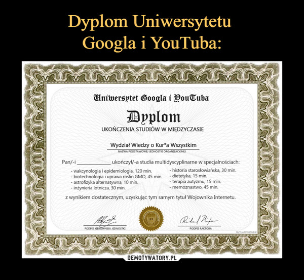 Dyplom Uniwersytetu 
Googla i YouTuba: