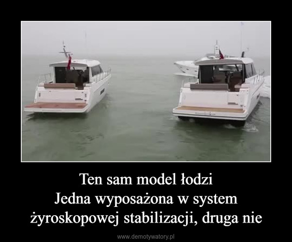 Ten sam model łodziJedna wyposażona w system żyroskopowej stabilizacji, druga nie –  