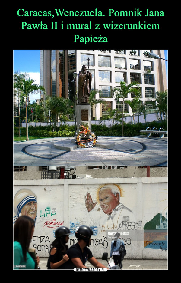 Caracas,Wenezuela. Pomnik Jana Pawła II i mural z wizerunkiem Papieża