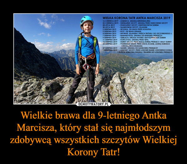 Wielkie brawa dla 9-letniego Antka Marcisza, który stał się najmłodszym zdobywcą wszystkich szczytów Wielkiej Korony Tatr! –  