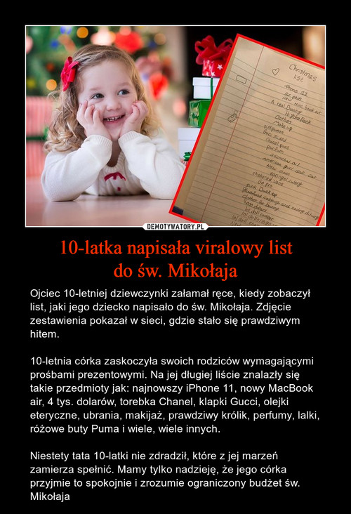 10-latka napisała viralowy list
do św. Mikołaja