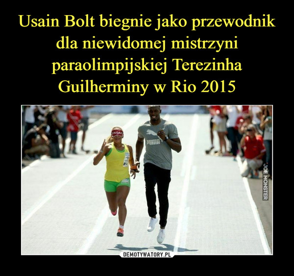 Usain Bolt biegnie jako przewodnik dla niewidomej mistrzyni paraolimpijskiej Terezinha Guilherminy w Rio 2015