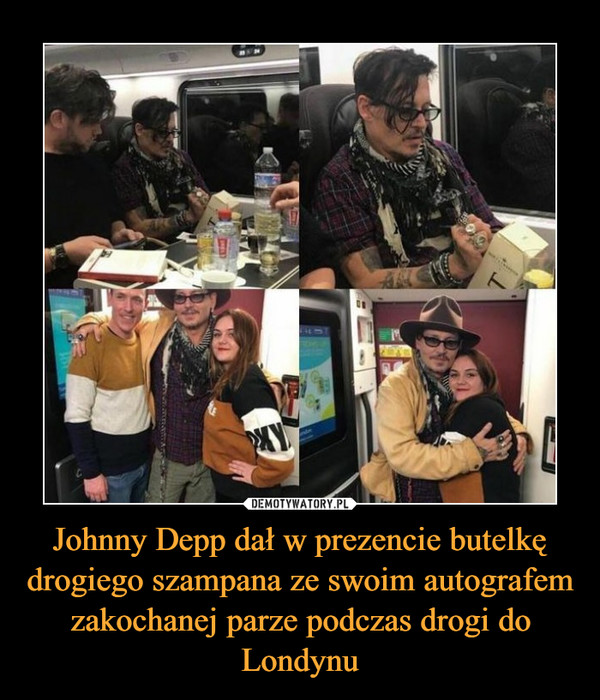 Johnny Depp dał w prezencie butelkę drogiego szampana ze swoim autografem zakochanej parze podczas drogi do Londynu –  