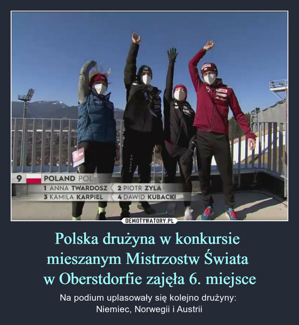 Polska drużyna w konkursie 
mieszanym Mistrzostw Świata 
w Oberstdorfie zajęła 6. miejsce