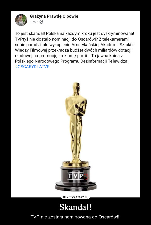 Skandal! – TVP nie została nominowana do Oscarów!!! 