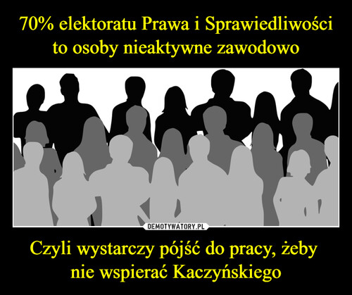 70% elektoratu Prawa i Sprawiedliwości to osoby nieaktywne zawodowo Czyli wystarczy pójść do pracy, żeby 
nie wspierać Kaczyńskiego