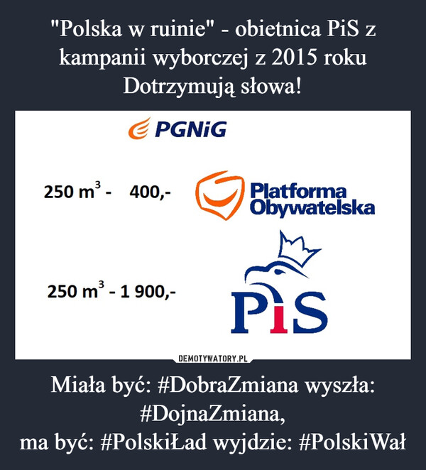 Miała być: #DobraZmiana wyszła: #DojnaZmiana,ma być: #PolskiŁad wyjdzie: #PolskiWał –  