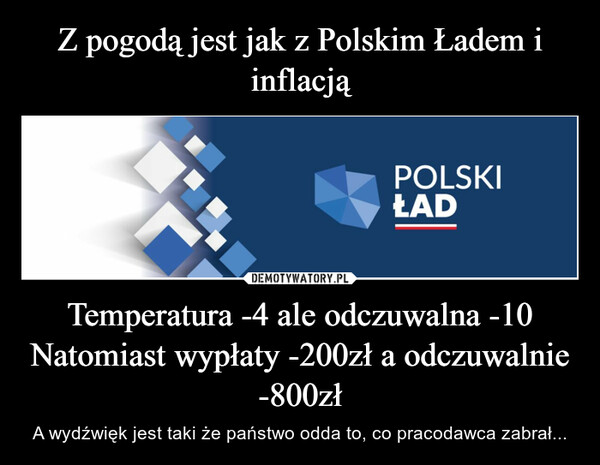 Z pogodą jest jak z Polskim Ładem i inflacją Temperatura -4 ale odczuwalna -10 Natomiast wypłaty -200zł a odczuwalnie -800zł