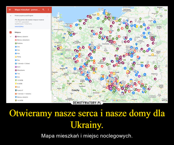 Otwieramy nasze serca i nasze domy dla Ukrainy. – Mapa mieszkań i miejsc noclegowych. 