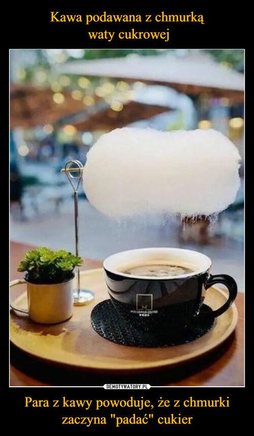 Kawa podawana z chmurką
 waty cukrowej Para z kawy powoduje, że z chmurki zaczyna "padać" cukier