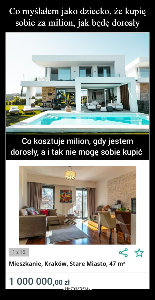  –  Co kosztuje milion, gdy jestem dorosły, a i tak nie mogę sobie kupić ził1 Mieszkanie, Kraków, Stare Miasto, 47 m2 1 000 000,00 zł