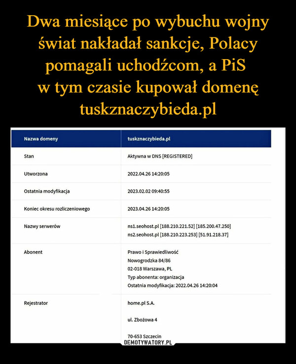  –  nazwa domeny  tuskznaczybieda.pl