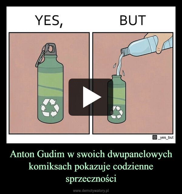 Anton Gudim w swoich dwupanelowych komiksach pokazuje codzienne sprzeczności